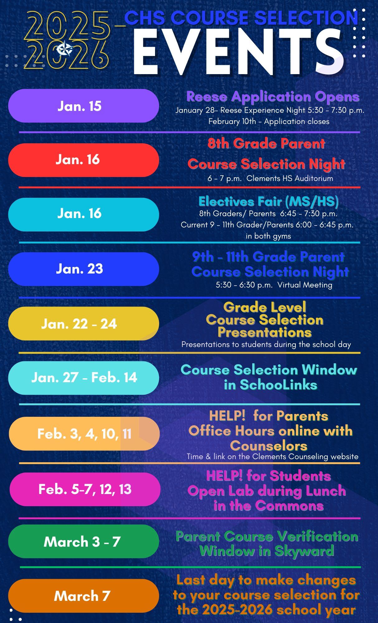 2025-2026 Course Selection Calendar of Events
